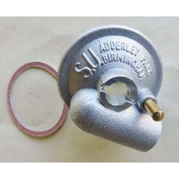 SU Carburettor Float Bowl Lid T1 L/H 2" Dia, inc Tickler Pin - use with no o/flow pipe (AUE992A)  